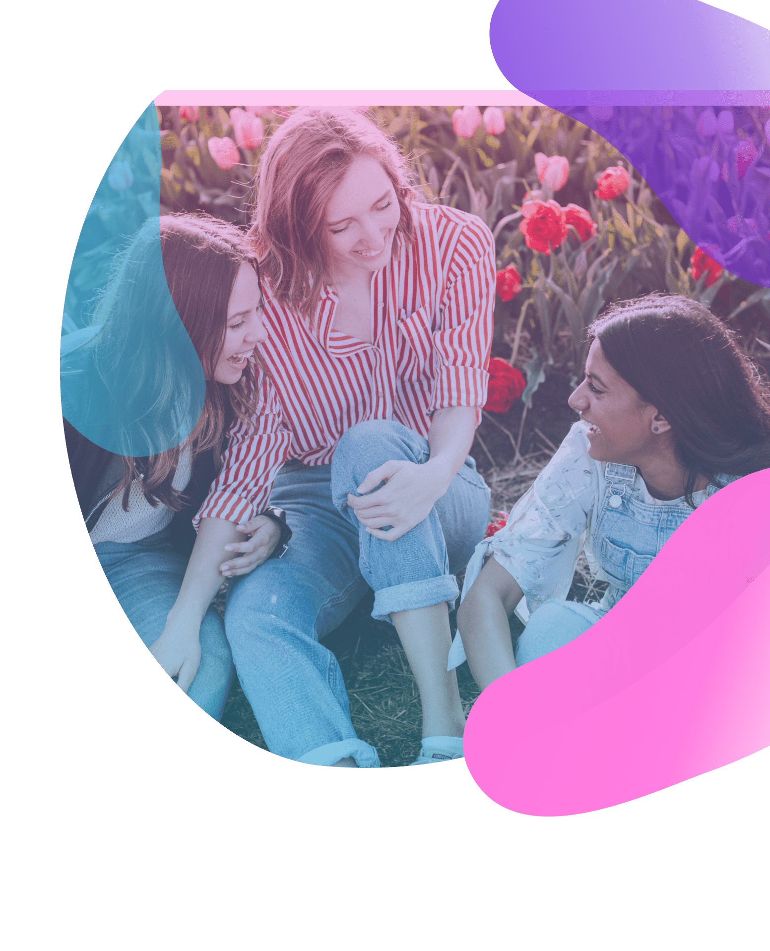 Three women laughing in the garden